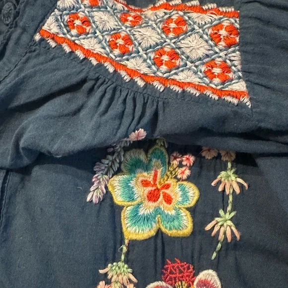 Johnny Was Alaura heavily embroidered tie neck blouse NWT